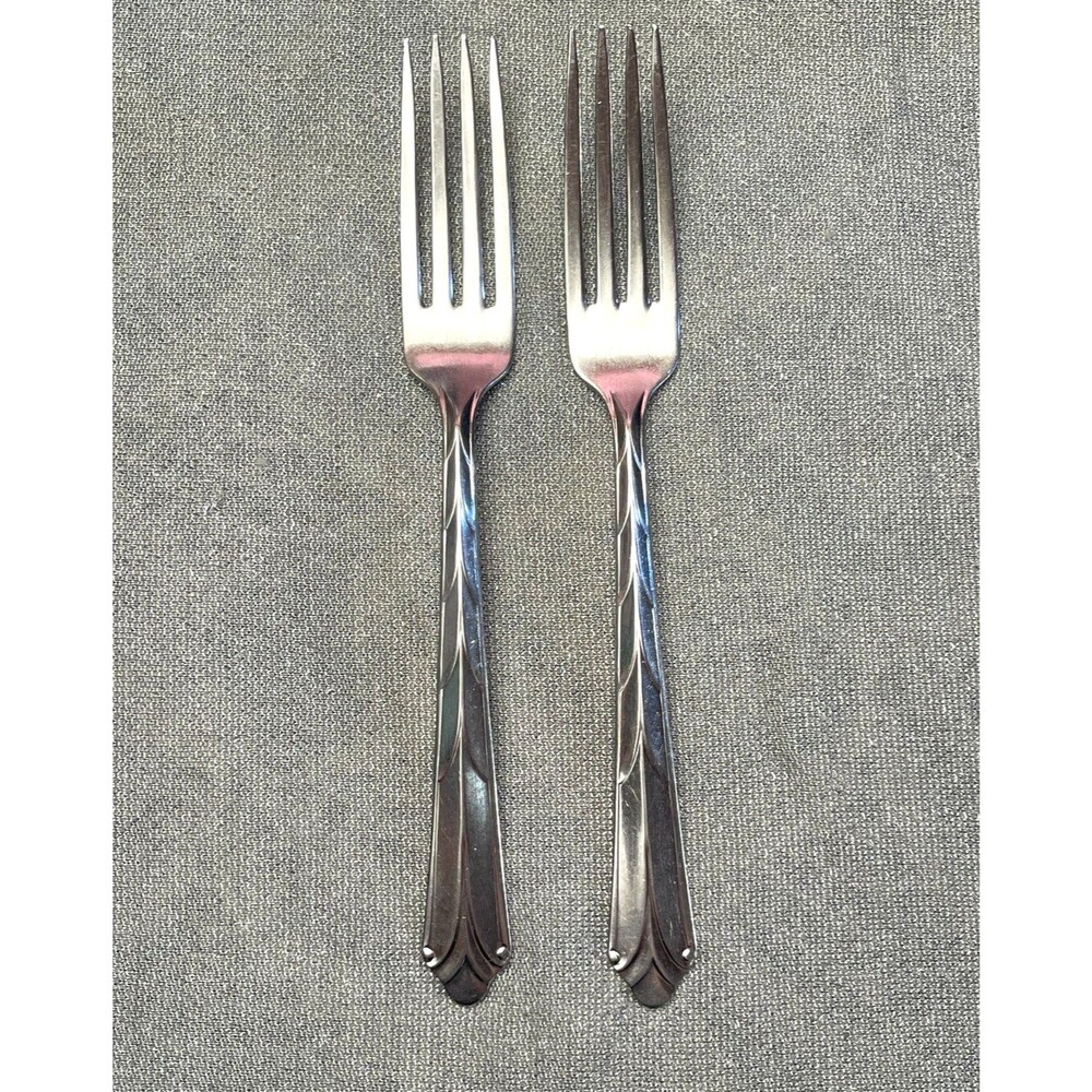 Vintage EKCO Kenilworth Set of Two Dinner Forks Stainless Steel Art Deco